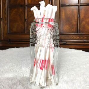 NWOT Vintage Coca-Cola Premium Glass Jar + 20 Coca-Cola Straws